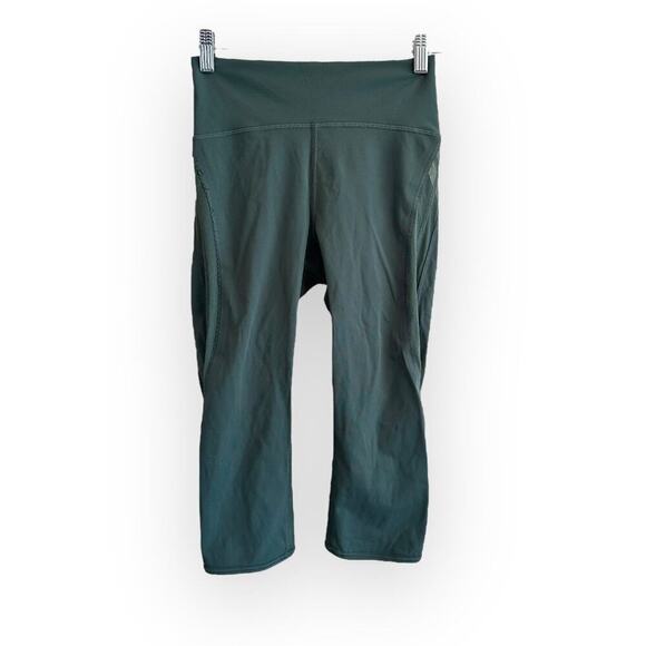 Lululemon Sun Setter Crop Leggings 17" Mesh Scalloped Trim Size 4 Dark Forest - Picture 10 of 10